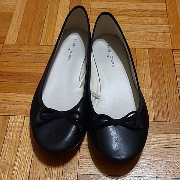 Faded Glory Shoes - Black Ballet Slipper Flats with Shoelace Tied Bow - Uniform, Work, Casual, Comfy